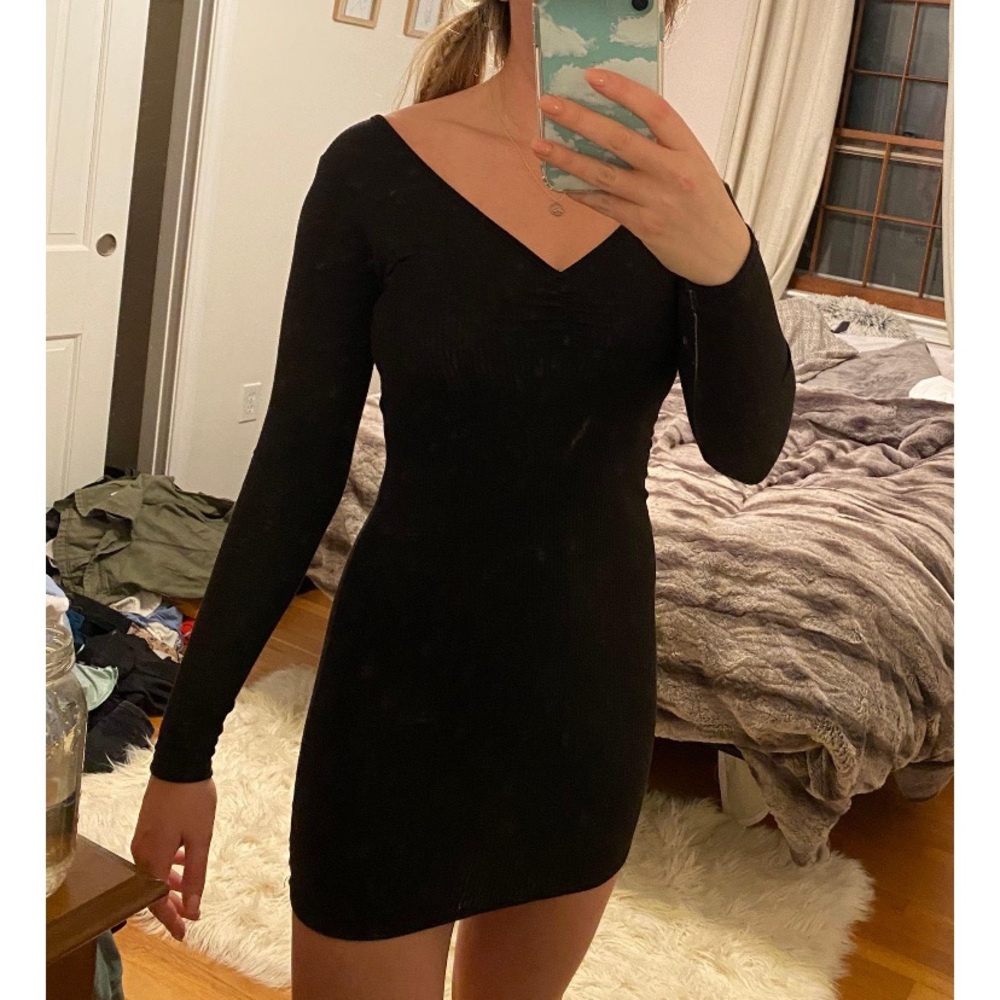 Forever 22 Black Long-sleeve Body-con Mini Dress